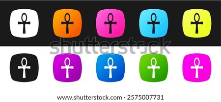 Set Cross ankh icon isolated on black and white background. Egyptian word for life or symbol of immortality.  Vector