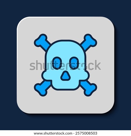 Filled outline Bones and skull as a sign of toxicity warning icon isolated on blue background.  Vector