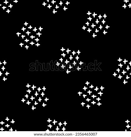 Simple pattern with tick scribbles drawn by hand. Seamless vector minimalistic pattern on black background