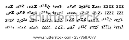 Large set of doodle lettering zzz's. Illustration of sniffing, sleeping, snoring. Vector illustration drawn by hand. Black letters on white background.
