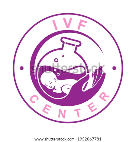 IVF, In vitro fertilization. Vector linear flat illustration. Baby embryo floats in a test tube. Outline logo for Infertility Clinic, IVF Center. Infertile couple, fertility problem.