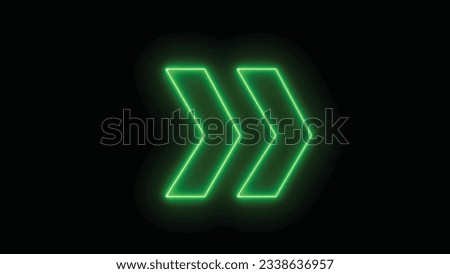 Green arrows pointing right Neon light.  direction concept.  Right glowing neon direction at night. Lighting sparrow sign.  Flashing direction indicators. 3d render