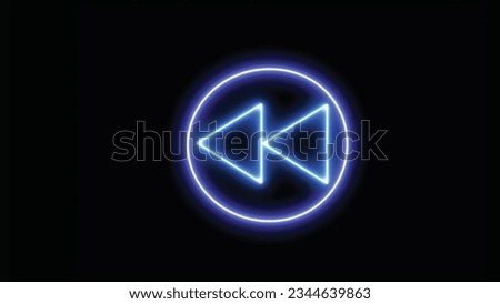 neon-glowing backward button. Fast-backward button with neon circle