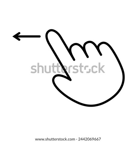 Pointing hand swipe left gesture isolated vector icon. Move to left hand gesture cutout clipart design element. Drag and drop cursor sign. Apps or games user interface asset. GUI element.