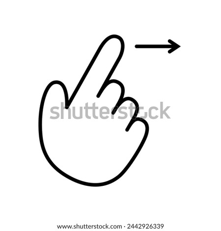 Pointing hand swipe right gesture isolated vector icon. Move to right hand gesture cutout clipart design element. Drag and drop cursor sign. Apps or games user interface asset. GUI element.