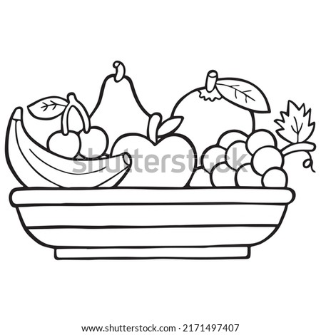 Fruit Basket Coloring Page For Kids, Vector illustration EPS And Image