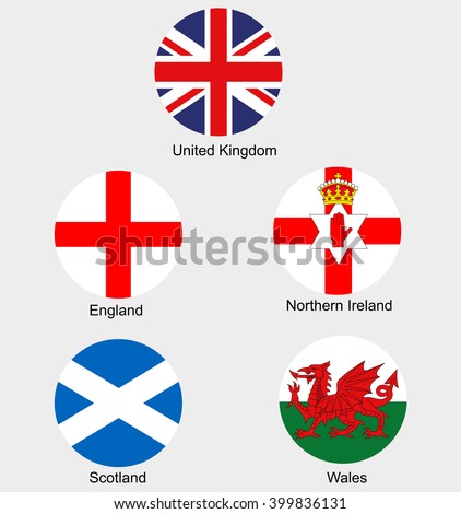 United Kingdom collection flags and national emblems of England Northern Ireland Wales Scotland