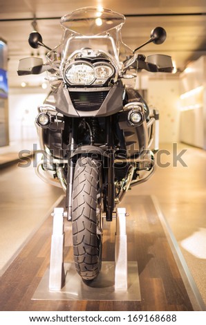 Munich, Germany - june 17, 2012: BMW R 1150 GS Enduro Class Motorcycle Front View Shown in BMW Museum in June 17, 2012, Munich, Republic of Germany. Vertical Image
