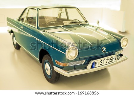 Munich, Germany- june 17, 2012: BMW 700-series Automobile on Stand in BMW Museum in June 17, 2012, Munich, Republic of Germany. Horizontal Image