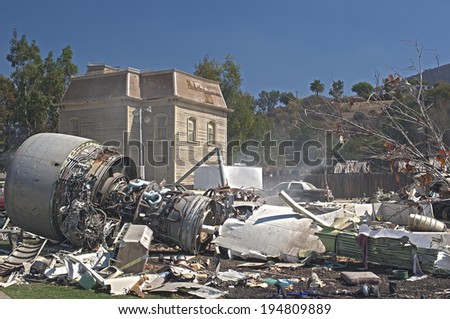 Hollywood- USA, October, 2: Artificial Immitation of the Airplane Crash Created at  Universal Studios in Los Angeles in October, 2, 2013, United States Of America