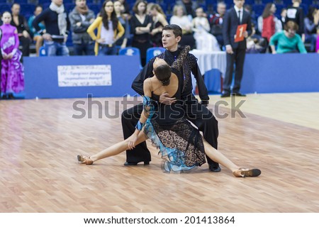 Minsk-Belarus, February, 22: Unidentified Dance Couple Performs Youth-2 Latin-American Program on Minsk WDSF Championship 2014 on February, 22, 2014, in Minsk, Republic of Belarus