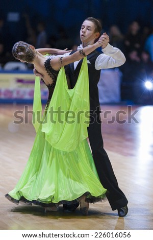 Minsk-Belarus, October 18, 2014: Unidentified Dance Couple Performs Youth-1 Standard European Program on IDSA World Open Championship 2014 in October 18, 2014, in Minsk, Republic of Belarus