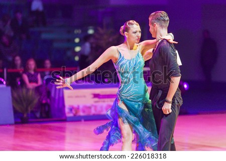 Minsk-Belarus, October 18, 2014: Unidentified Dance Couple Performs Youth-2 Latin-American Program on IDSA World Open Championship 2014 in October 18, 2014, in Minsk, Republic of Belarus