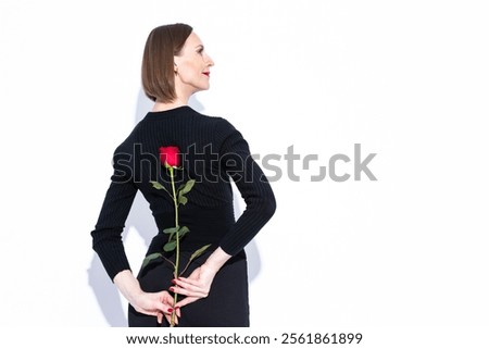Similar – Image, Stock Photo Stylish black lady hiding behind curtain at home