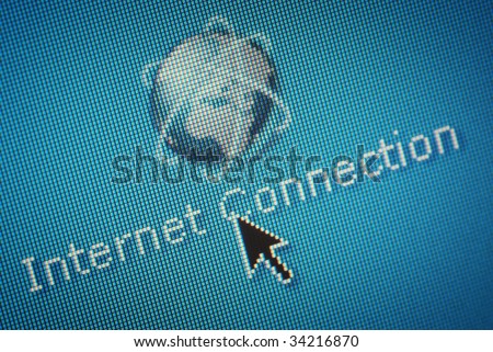 Close-up of a interface computer button for intenet connection and an arrow cursor