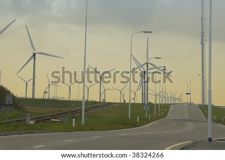 Alternate energy power source wind generator farm in Holland, green energy