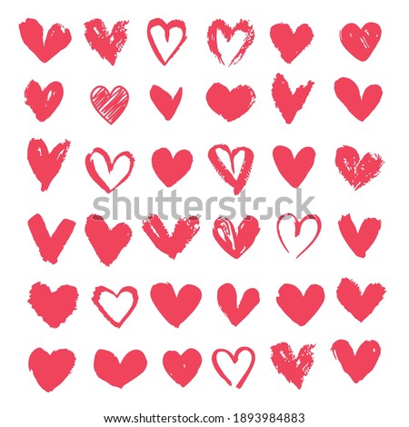 Set of red hearts. Drawn shape for design. Valentine's day concept. Vector illustration