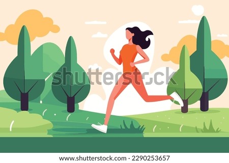 Girl Running in a Summer Park, Active Lifestyle Concept in Vector Art illustration.