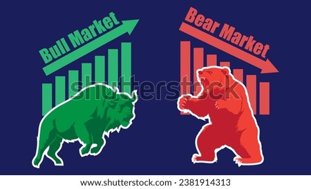 Bull and bear graph. Bullish Vs bearish trend. Stock market concept Vector illustration