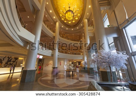 Bangkok, Thailand - August 8, 2015: Reception and Lobby in Miracle Grand Convention Hotel.