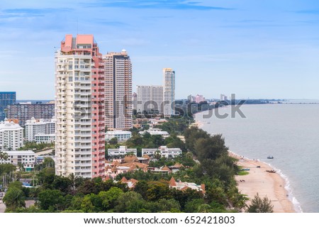 Urban city Skyline - Cha-Am bay and beach, Thailand. It is the beautiful beach along the Gulf of Thailand. Photo stock © 