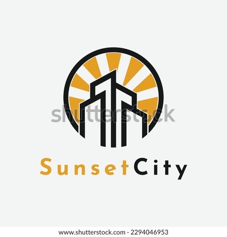 simple logo design concept sunset city with circle