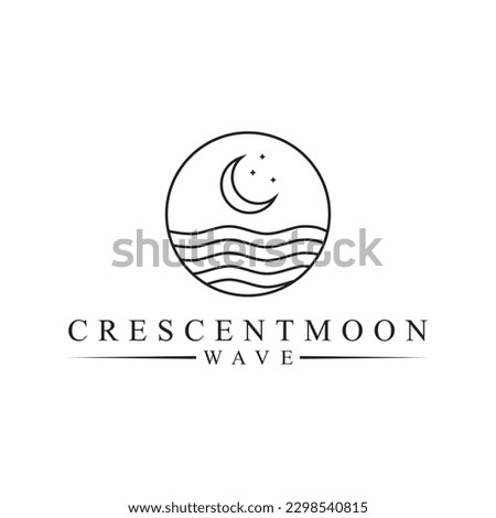 Crescent Moon and Star with Beach Logo Design Vector Minimalist