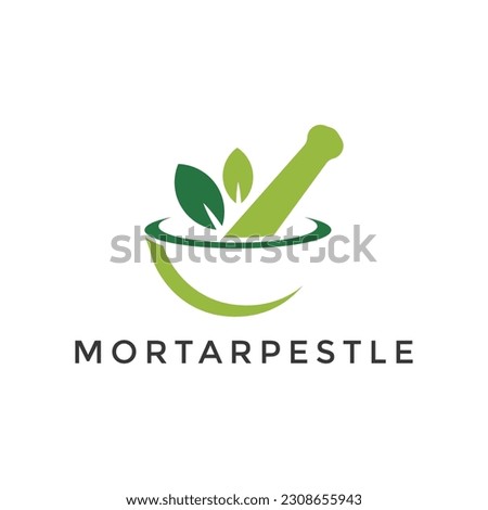 mortar pestle leaf bowl logo spice and herb logo design concept