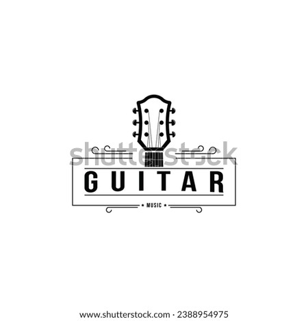 Retro style vintage guitar musical instrument logo design idea with label