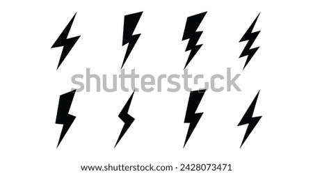 Set collection lightning bolt. Thunderbolt flash icon vector silhouette