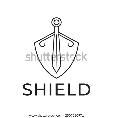 shield sword logo design concept outline style