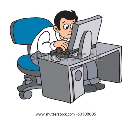 Business Man Working Hard On His Computer Stock Vector Illustration ...