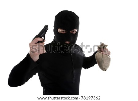 Masked Man Robber With Gun And Money Bag Stock Photo 78197362 ...