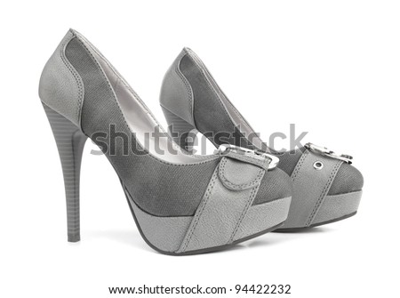 Gray high heels pump shoes with metal details