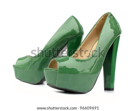 Green High Heels Open Toe Pump Shoes Stock Photo 96609691 : Shutterstock