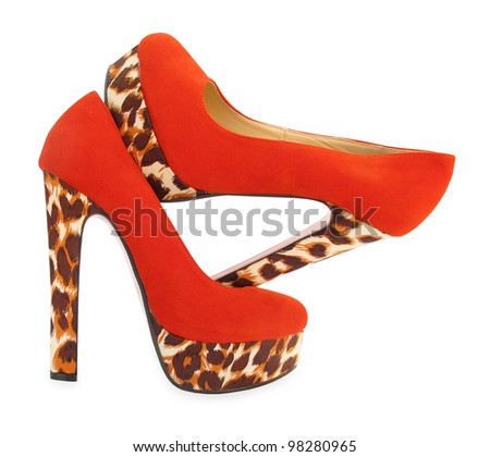 Orange high heels pump shoes with animal skin print
