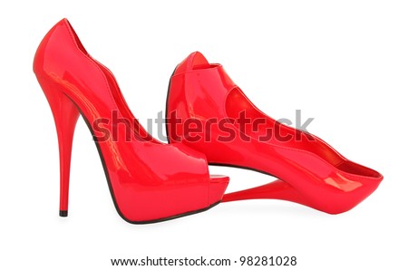 Red high heels open toe pump shoes