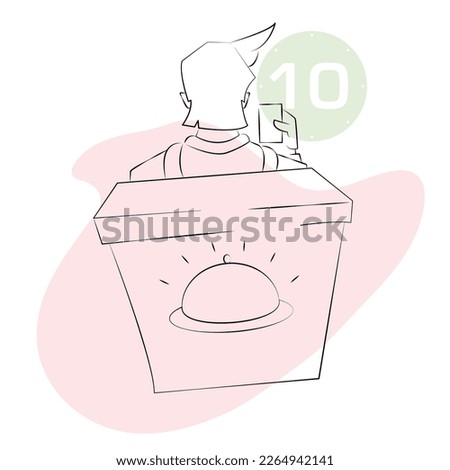 character delivering food in a bag, foot courier, fast delivery, vector illustration