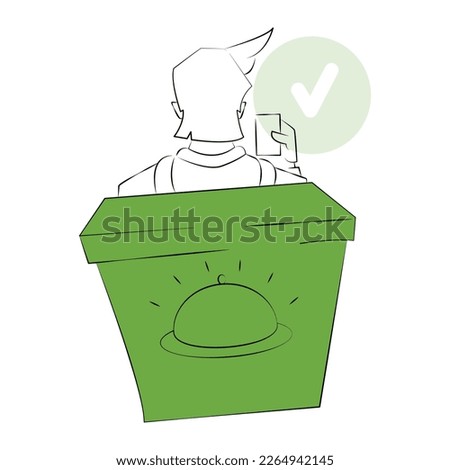 the character finished the food delivery perfectly, received the order, vector illustration, outline illustration, graphic