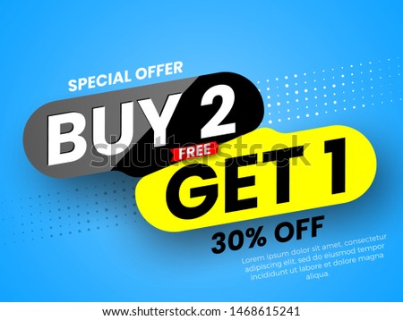 Special offer buy 2, free get 1 sale banner. Vector illustration.