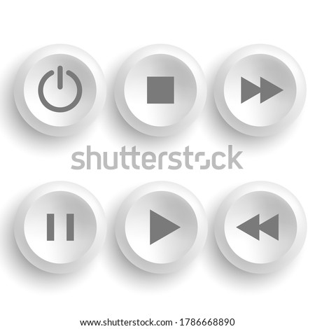 White buttons for player: stop, play, pause, rewind, fast forward, power. Vector illustration.