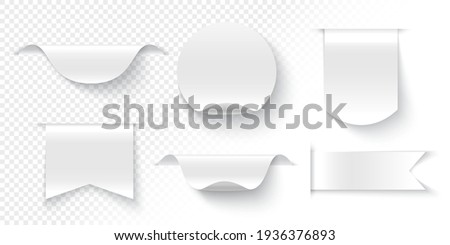 White ribbons, tags and stickers on transparent background. Vector illustration.