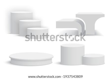 White podiums. Set of white pedestals. Vector illustration.