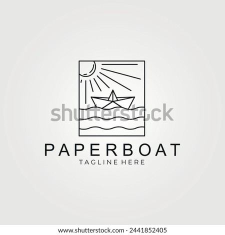 paper boat linear emblem logo vector vintage illustration 
