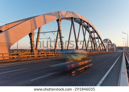 Similar – Image, Stock Photo Car moving on bridge in europe small town, aerial view