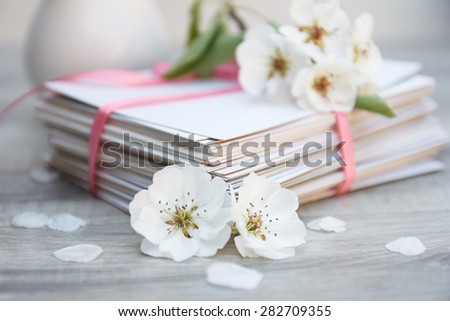 romantic letters and spring flowers