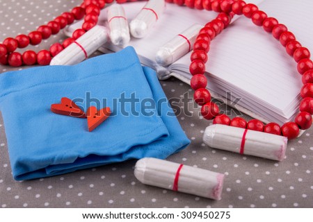 Woman hygiene protection, menstruation, cotton tampons, woman critical days.