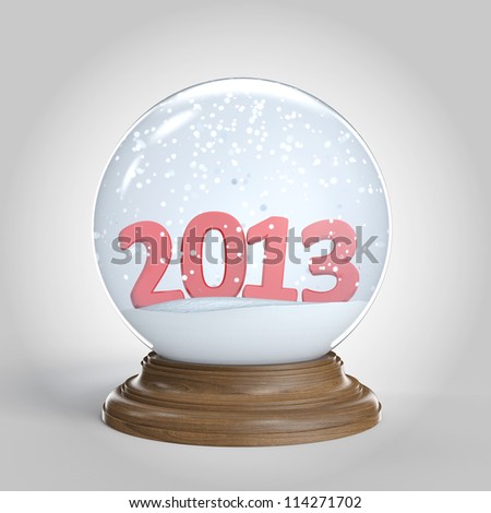 isolated snow globe with 2013 new year in big red numbers clipping path included