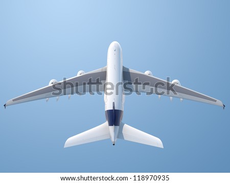 Isolated top rear view of plane taking off with clipping path included