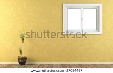 Interior yellow wall with a window
